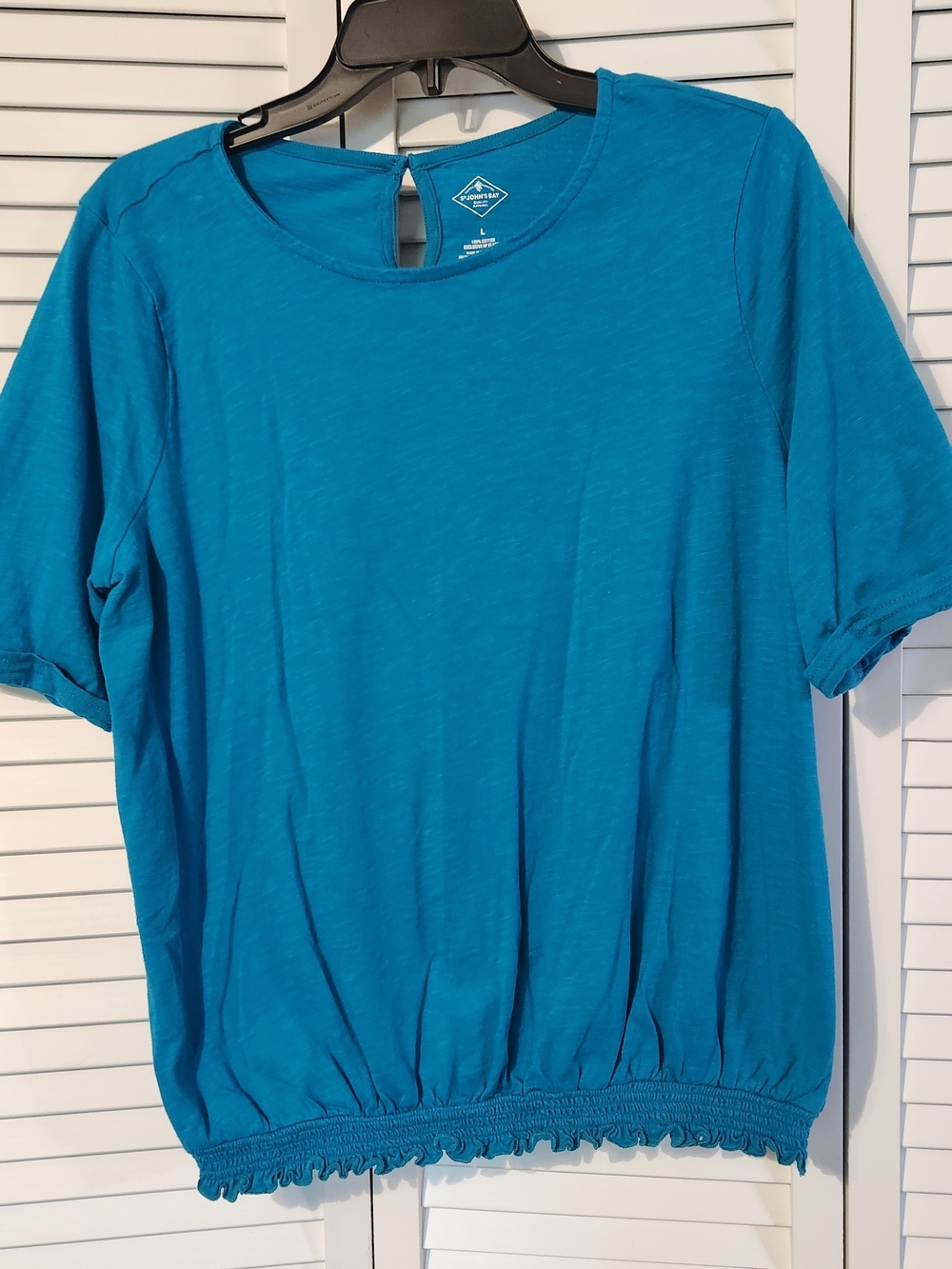 St. John's Bay Teal Short Sleeve Smocked Hem Top